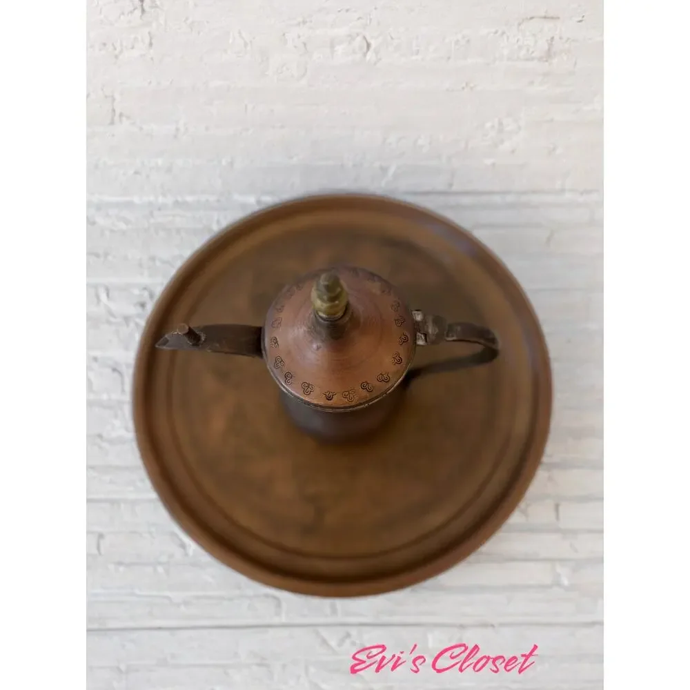 Copper Dallah Coffee Pot Maker And Serving Plate Middle Eastern Moroccan